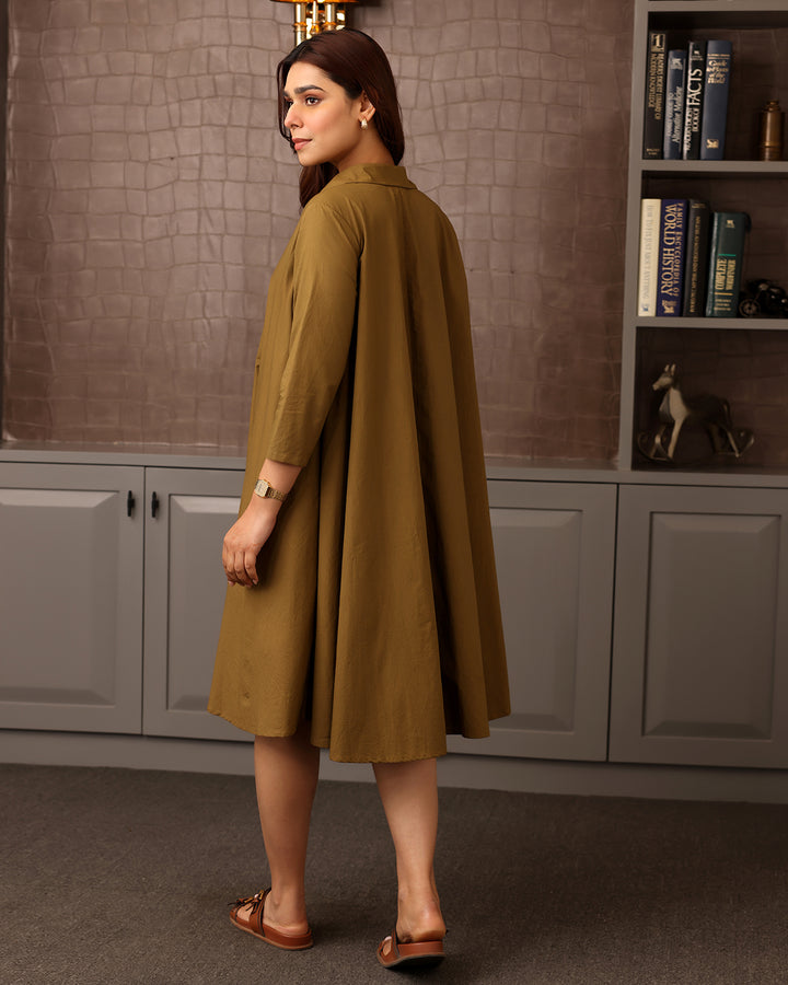 Basic Brown Poplin Shirt Dress