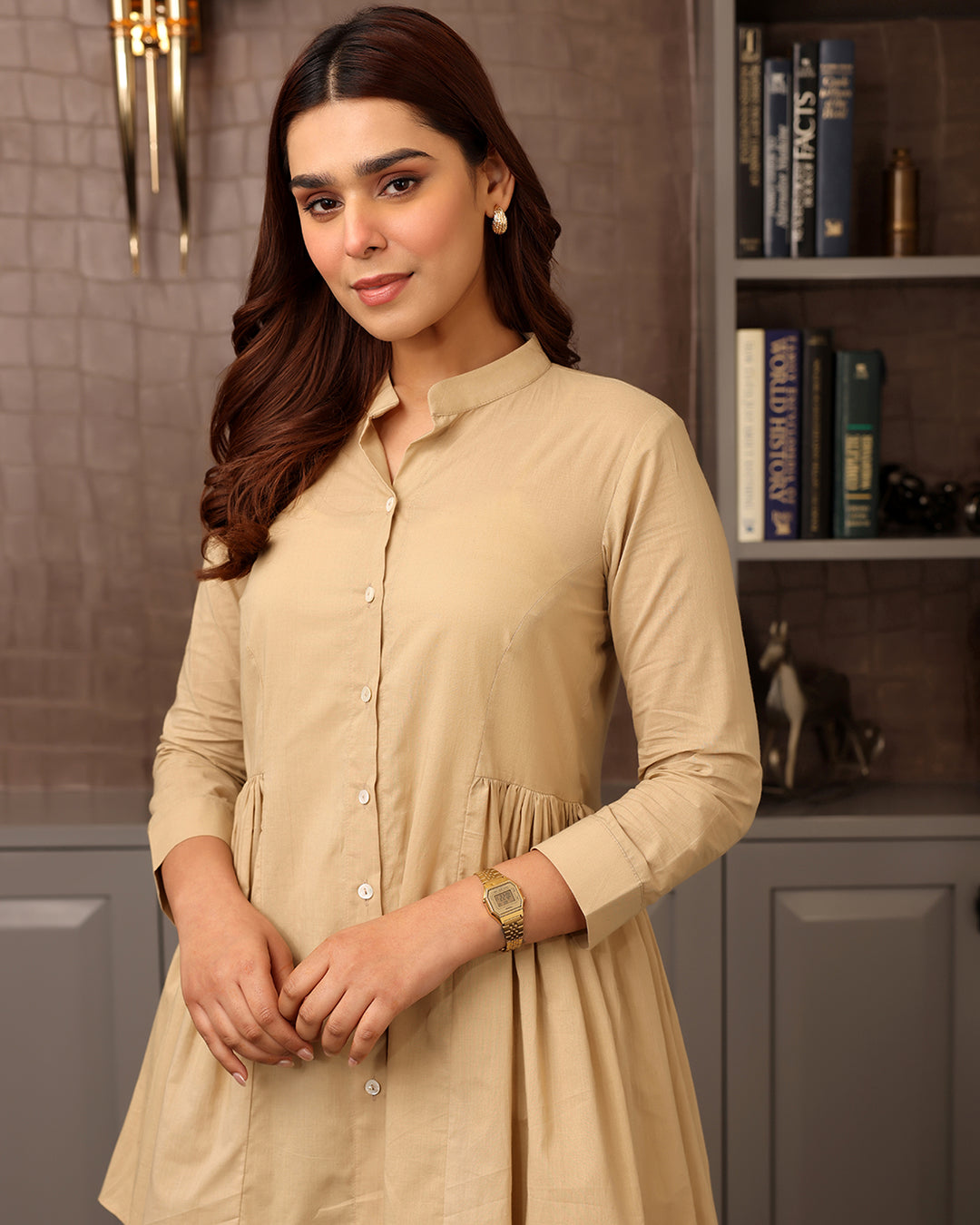 Beige A-line Cotton Co-ord Set
