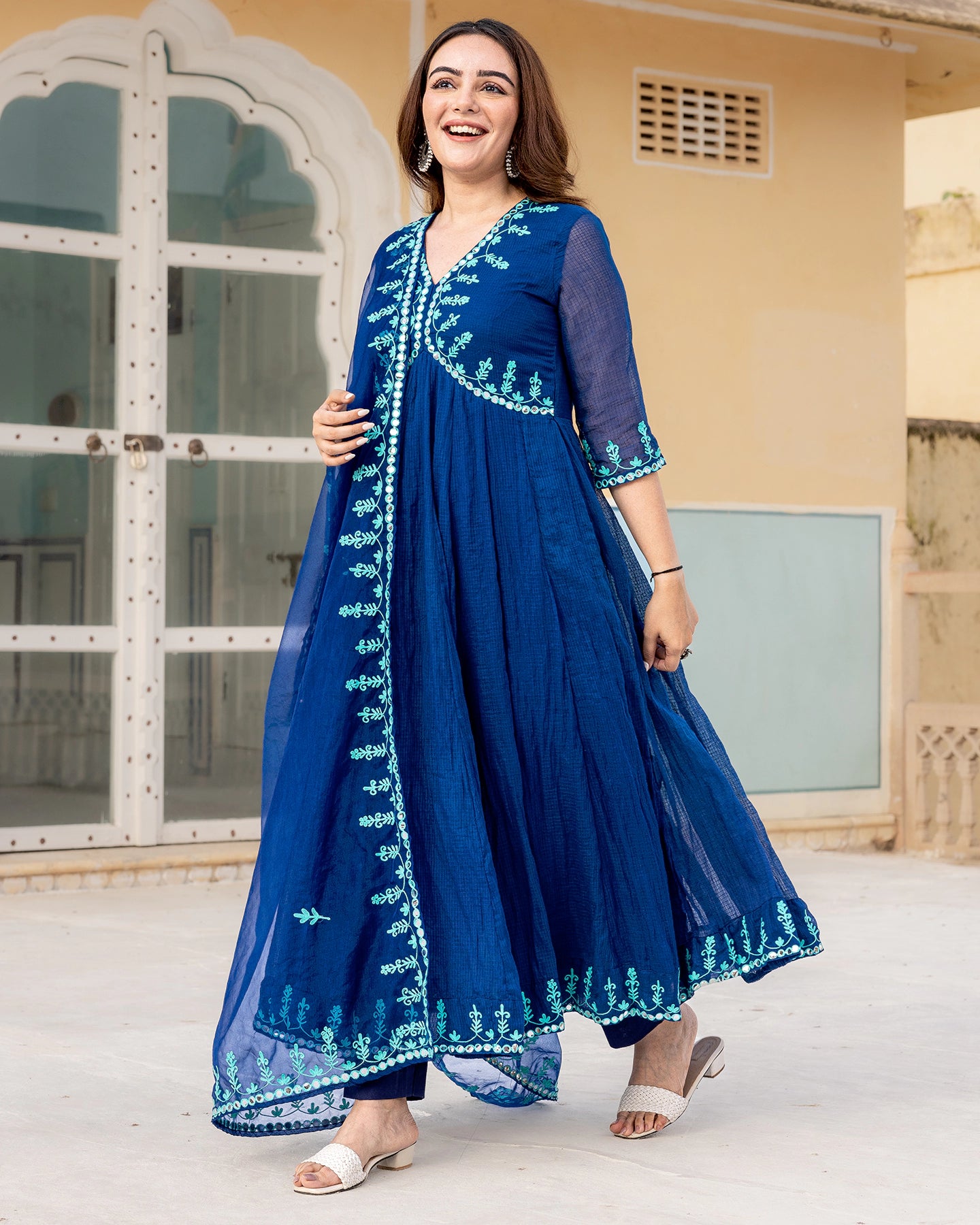 Buy Indigo Aari Work Anarkali Suit Set online in India – Ambraee