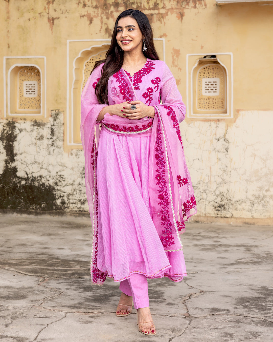 Pink Aari Work Suit Set