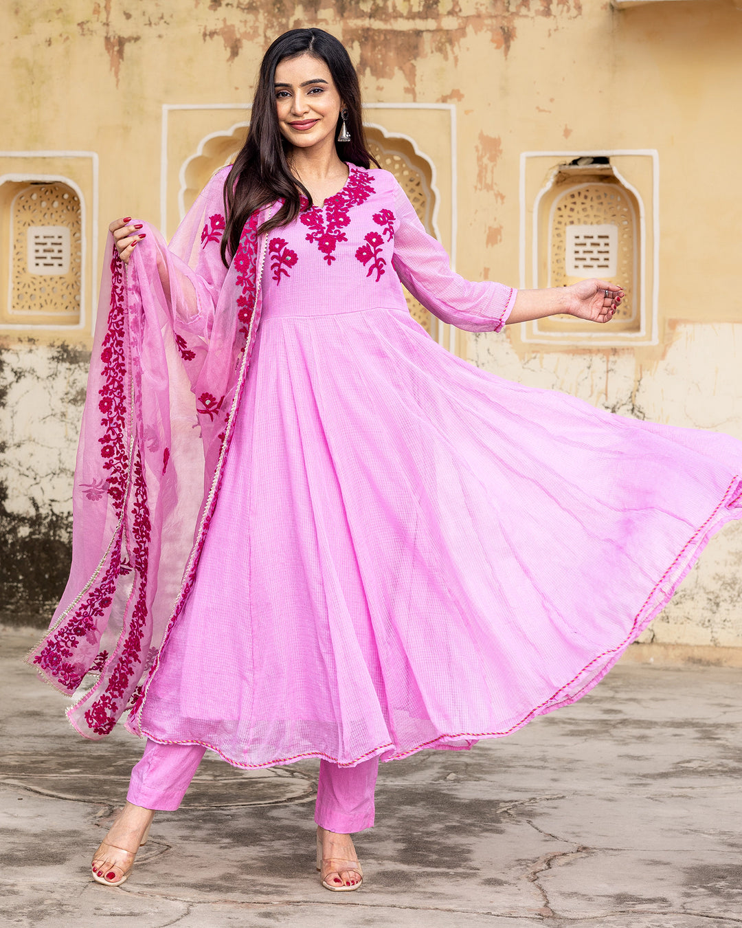 Pink Aari Work Suit Set