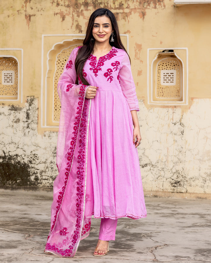 Pink Aari Work Suit Set