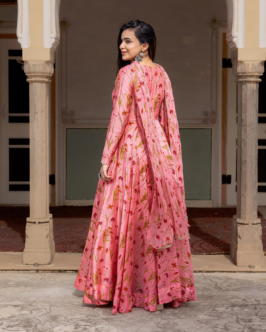 Pink Floral Anarkali Set
