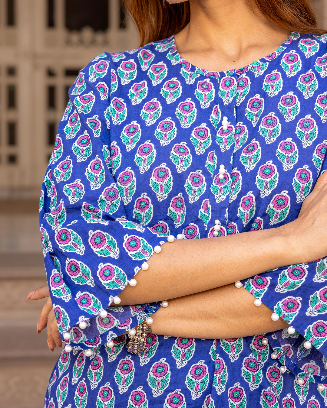 Blue Printed Cotton Kurta Set