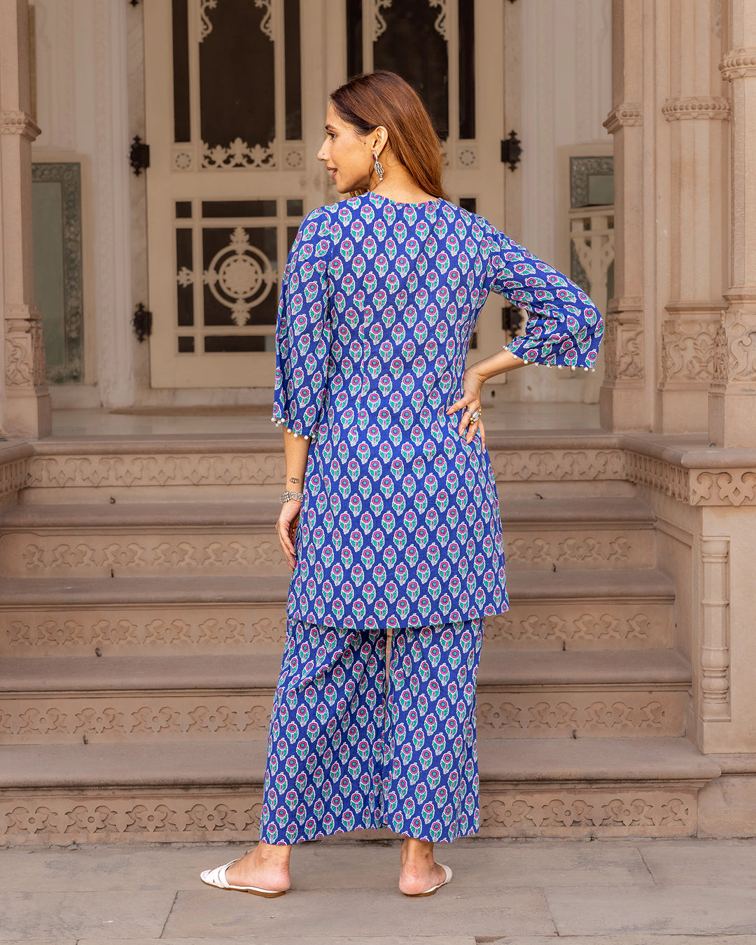 Blue Printed Cotton Kurta Set