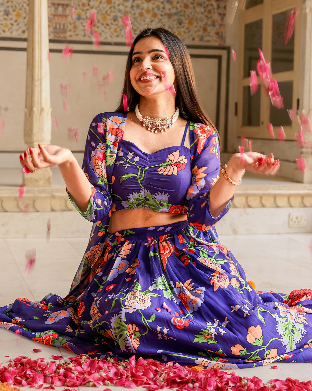 Blue Florian Jacket Lehenga Set