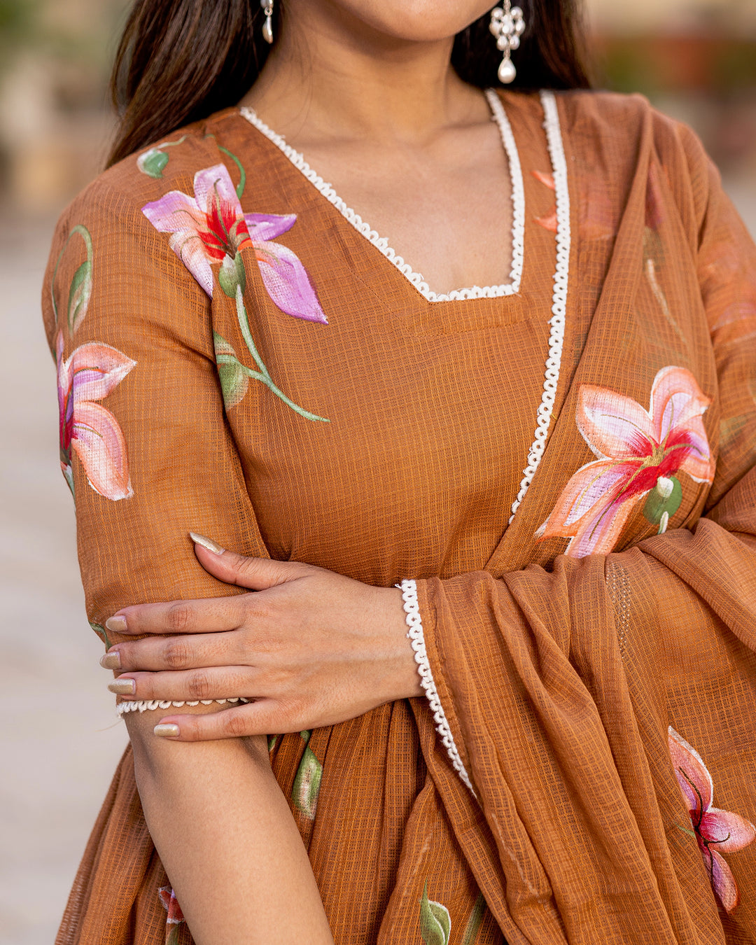 Brown Handpainted Floral Suit set