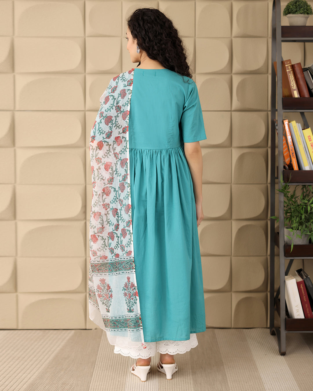 BLUE COTTON KURTA- DUPATTA SET