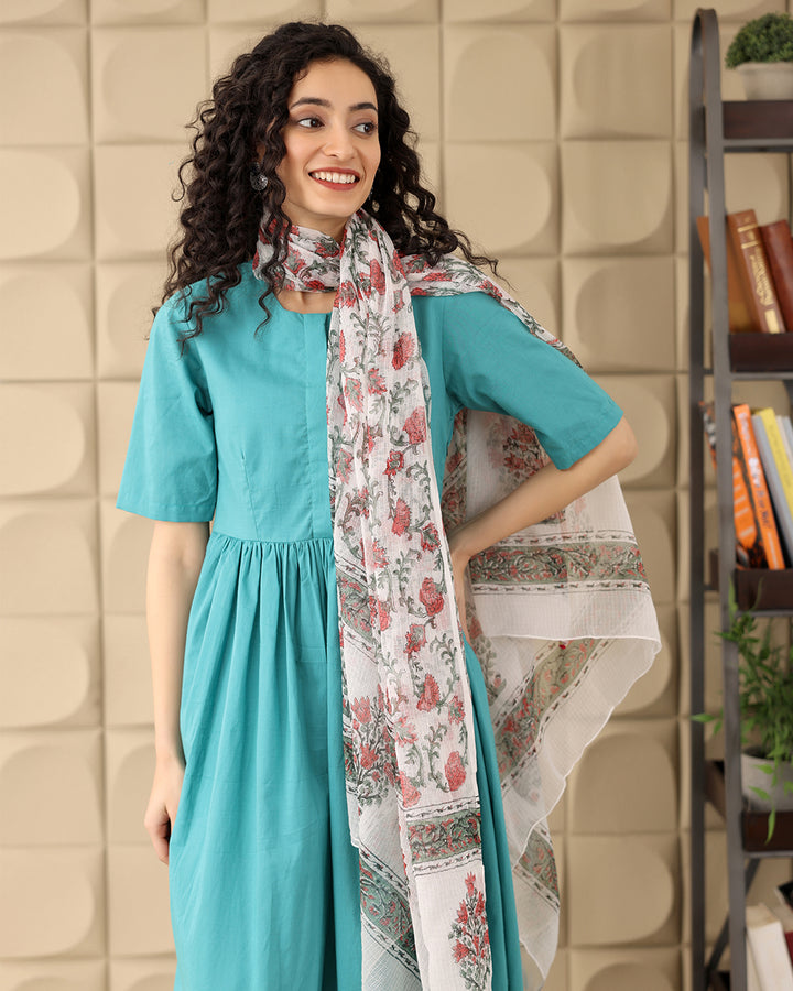 BLUE COTTON KURTA- DUPATTA SET