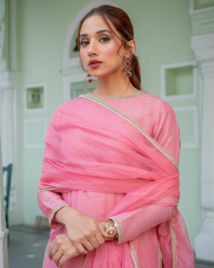 Rose Tissue Solid Sharara Set