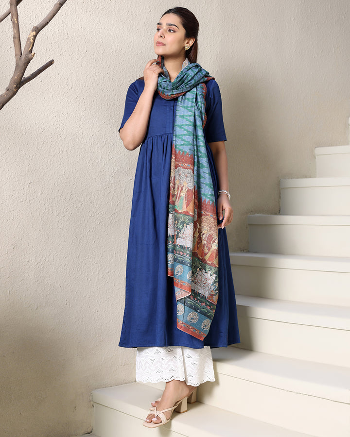 NAVY COTTON KURTA-DUPATTA SET