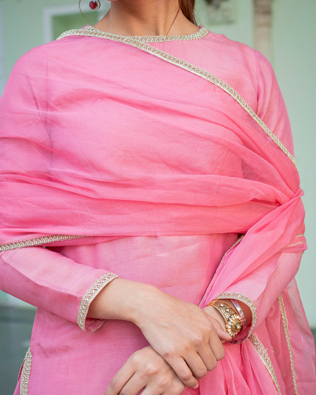 Rose Tissue Solid Sharara Set