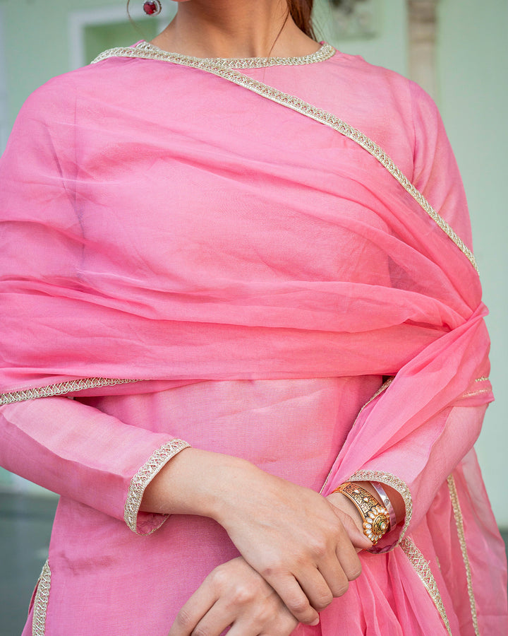 Rose Tissue Solid Sharara Set