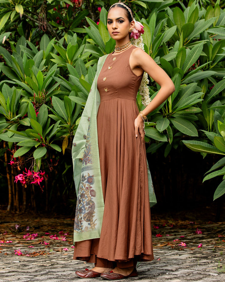 Brown & Green Kalamkari Suit Set