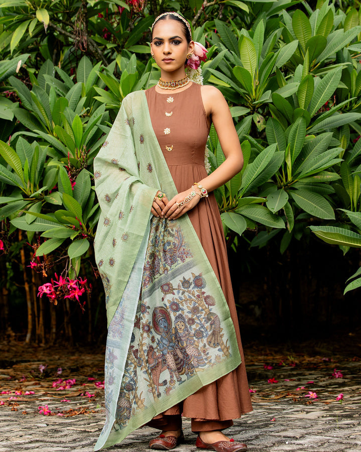 Brown & Green Kalamkari Suit Set