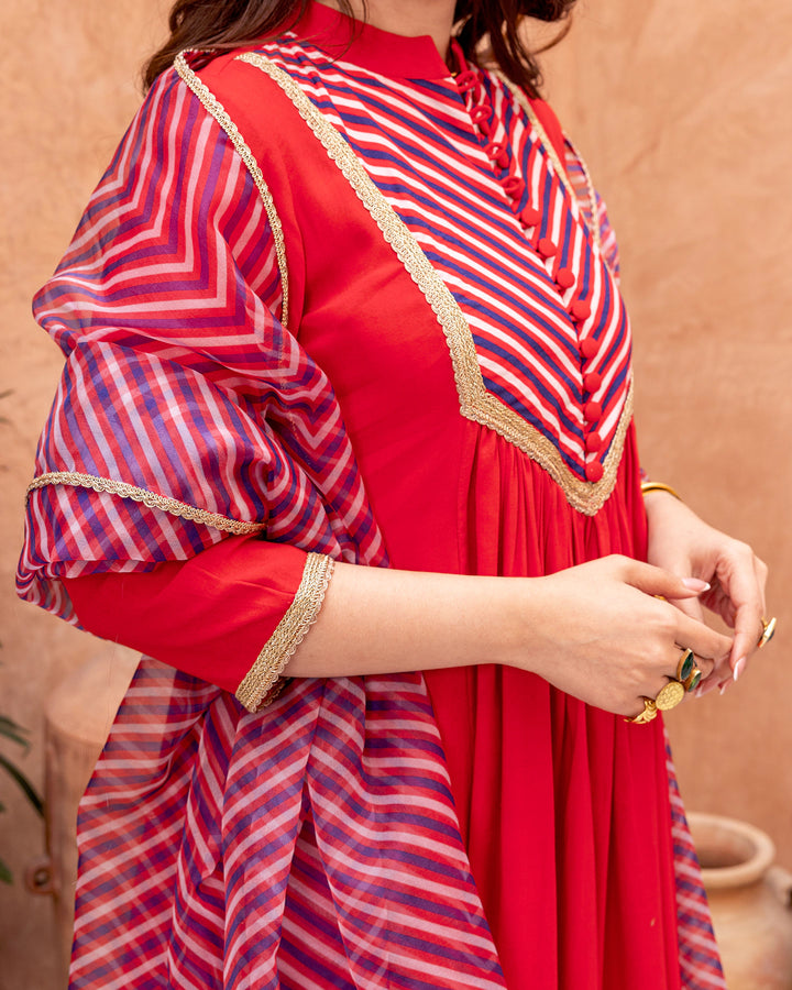 Red Solid & Stripe Suit Set