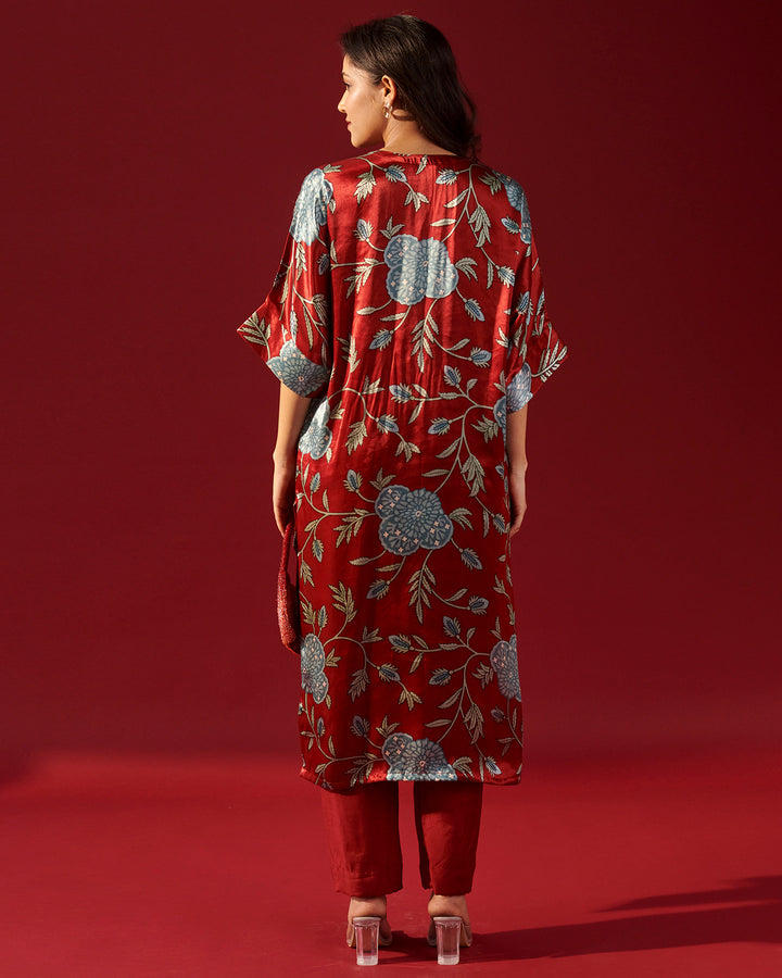 Red Floral Vine Kaftan Kurta Set