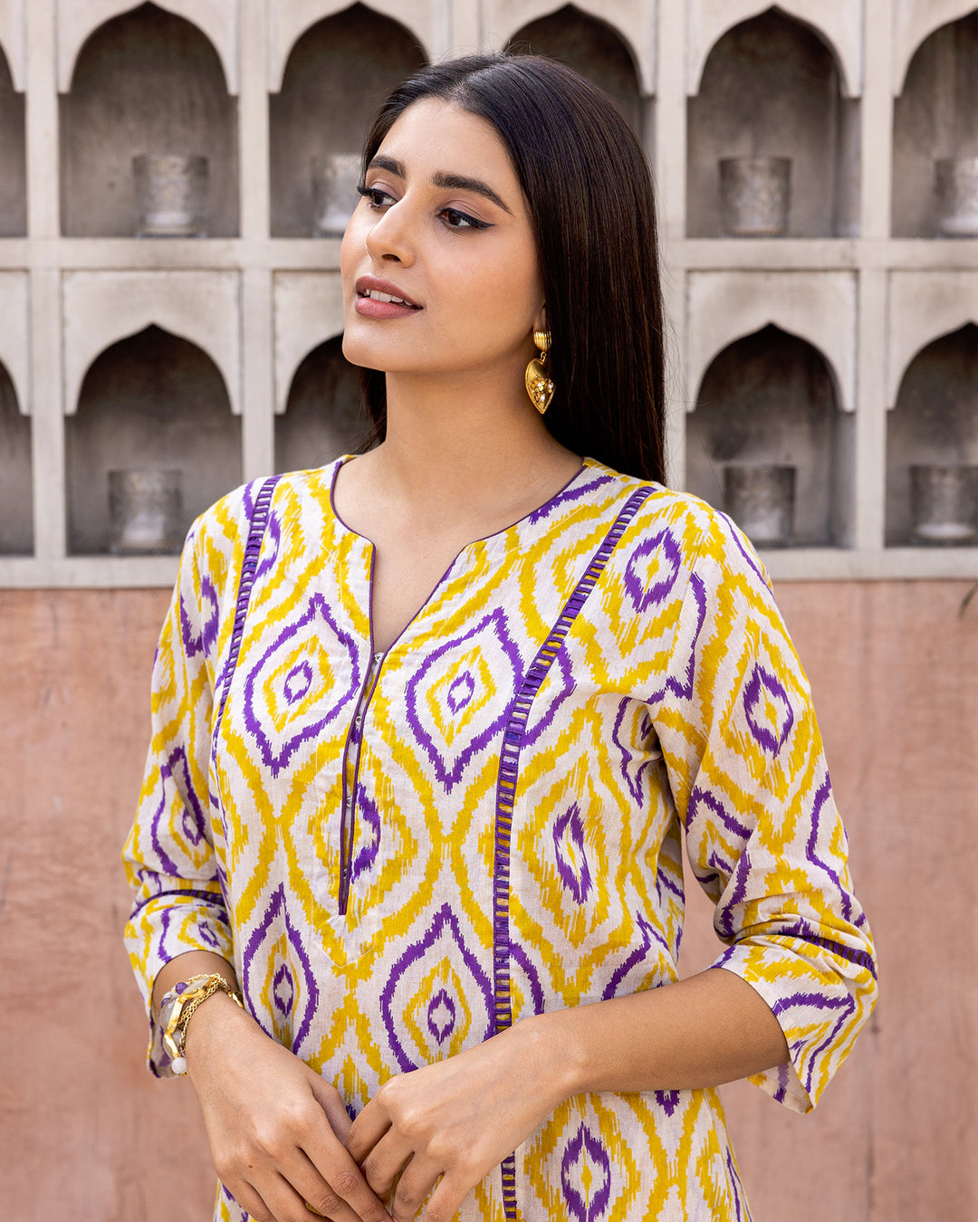 Sorbet Yellow Ikat Kurta Set