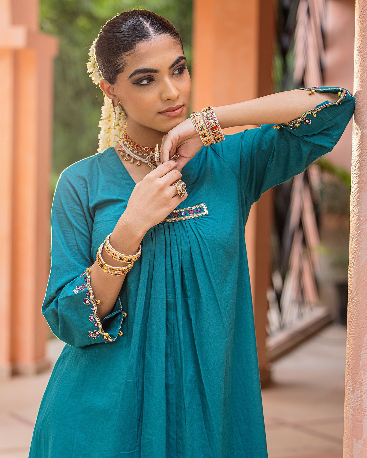 Buy Sea Green Mirror A-line Kurta Set for Women Online – Ambraee