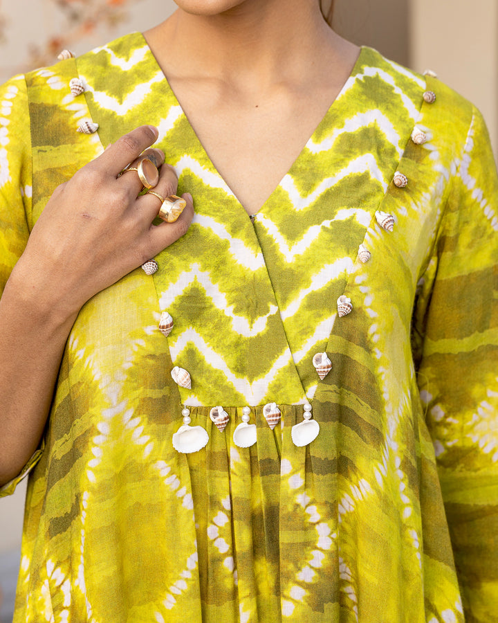 Green Tie Dye Kurta Set