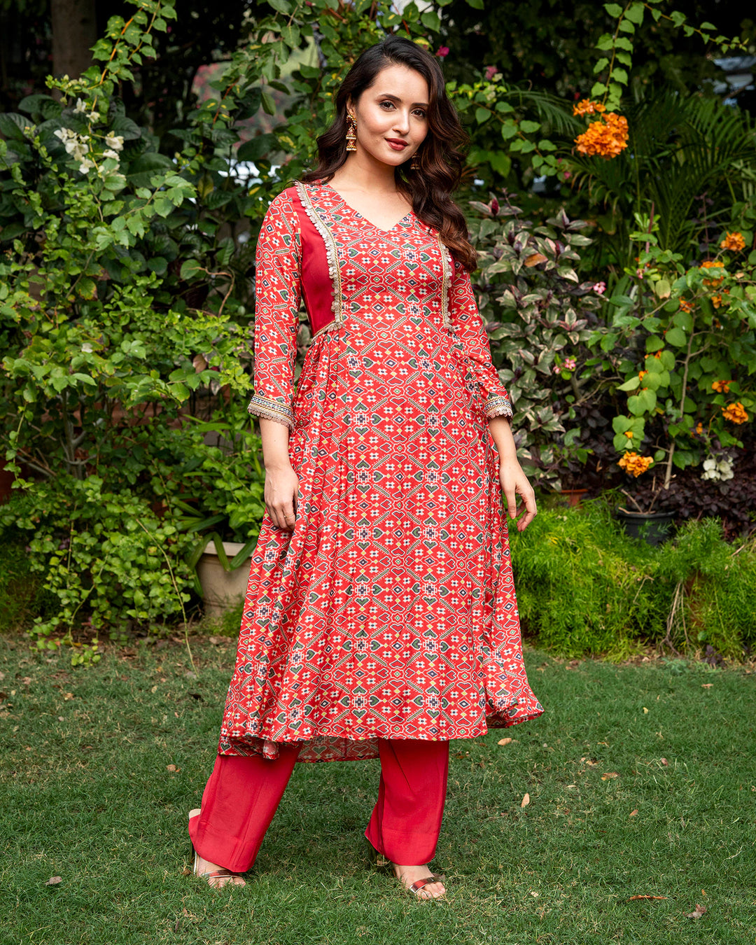 Red Patola Kurta Set