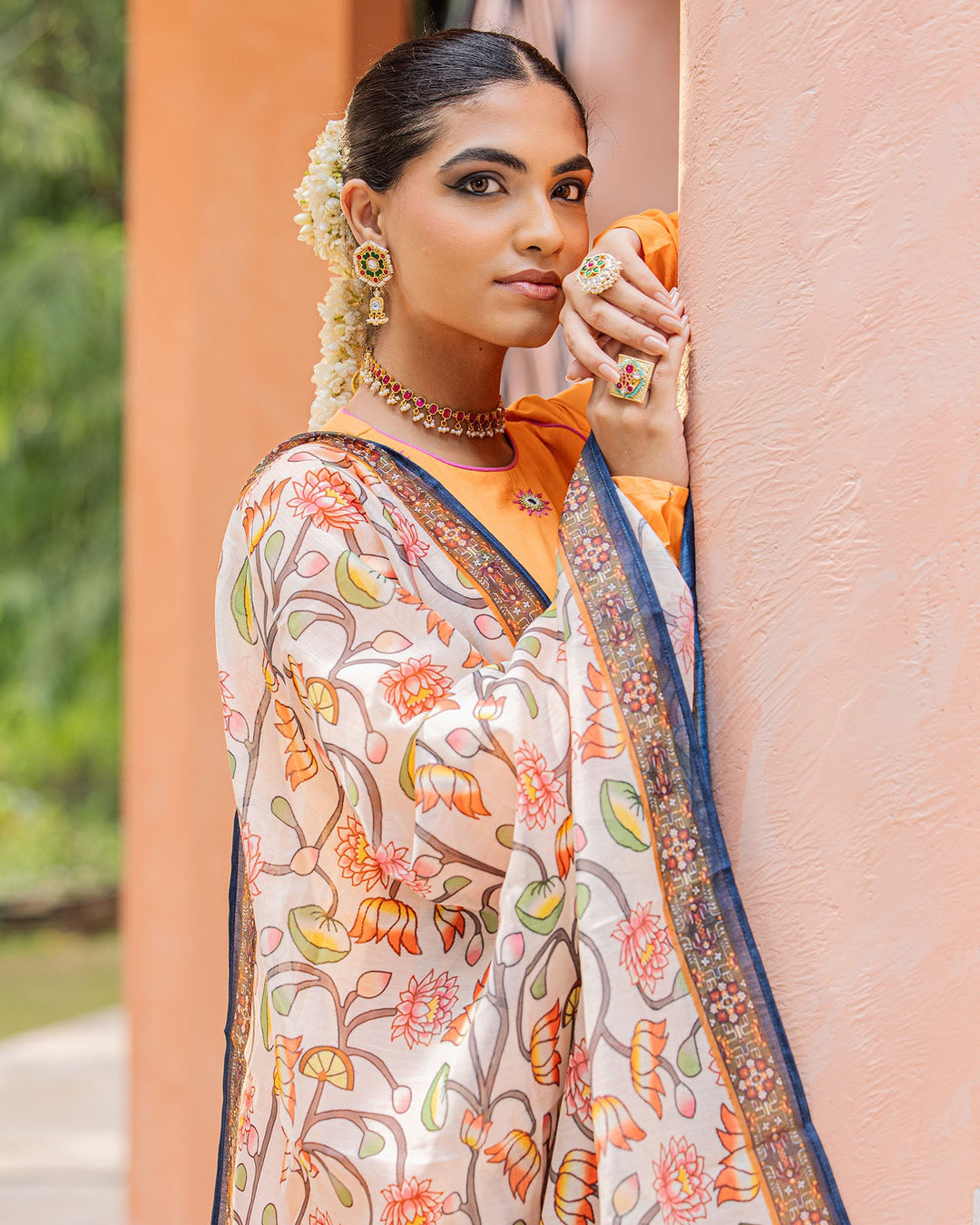 Orange & Green Kalamkari Suit Set