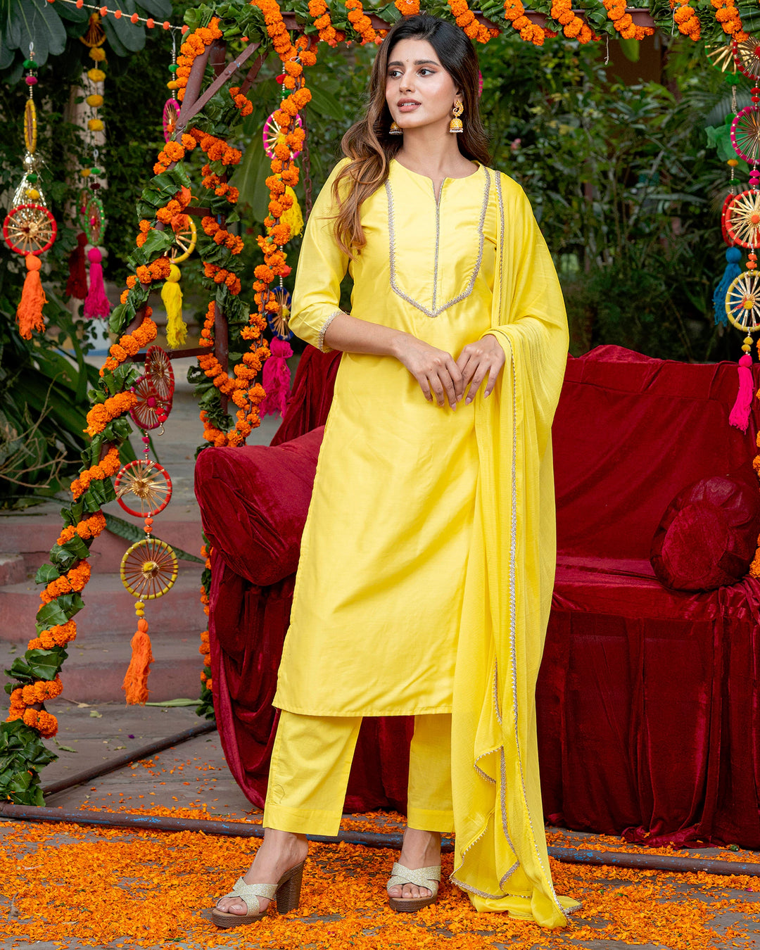 Yellow Chanderi Solid Suit Set