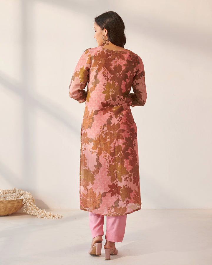 Pink Abstract Floral Kurta Set