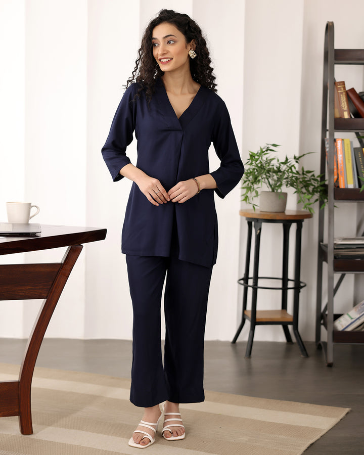 V-neck Black Cotton Co-ord Set