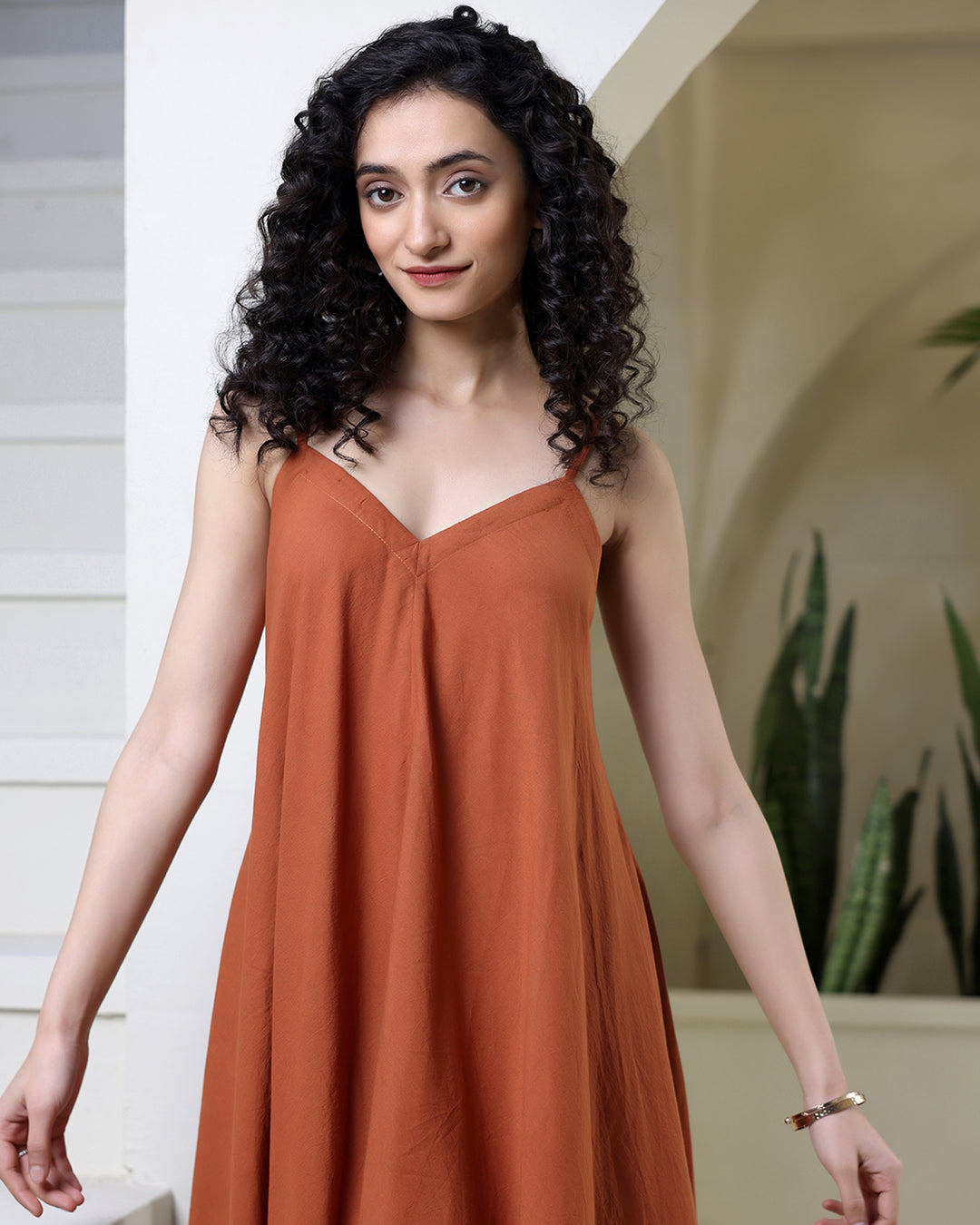 Rust Strappy Cotton Maxi Dress