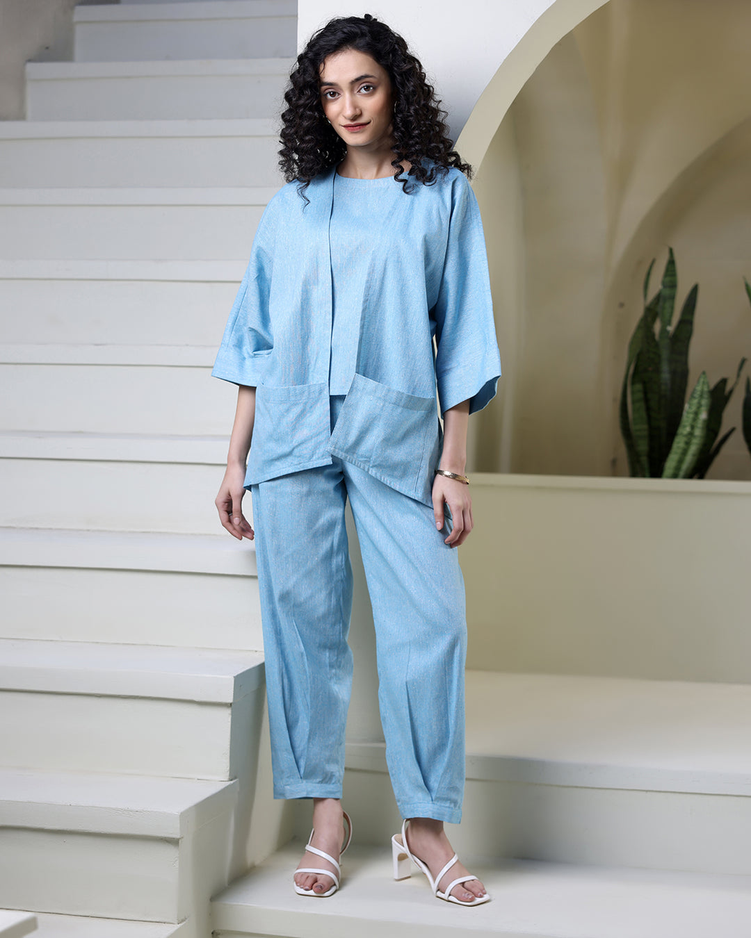 Sky Blue Cotton Jacket Co-ord Set