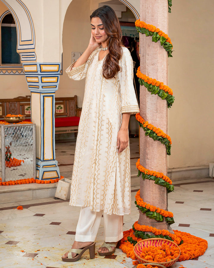 Ivory Banarasi & Chanderi Kurta Set