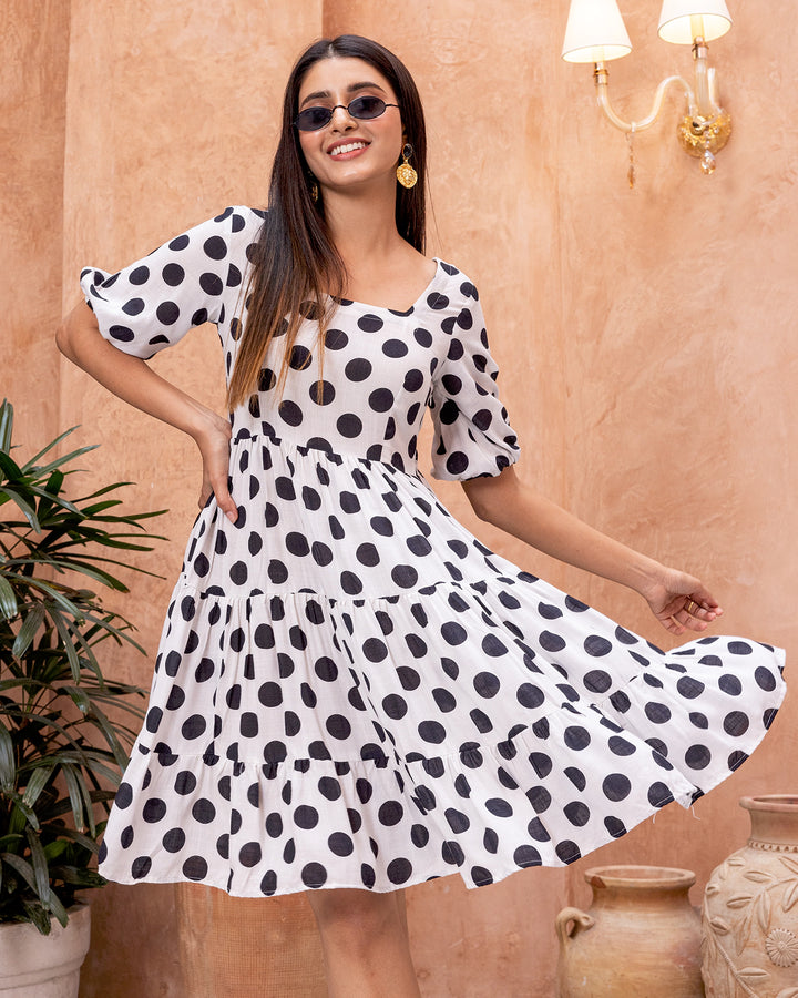 Off White Bold Polka Dress