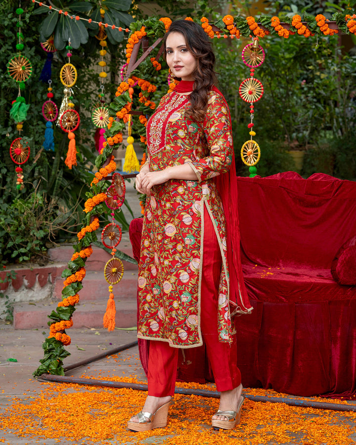 Red Floral Vine Suit Set
