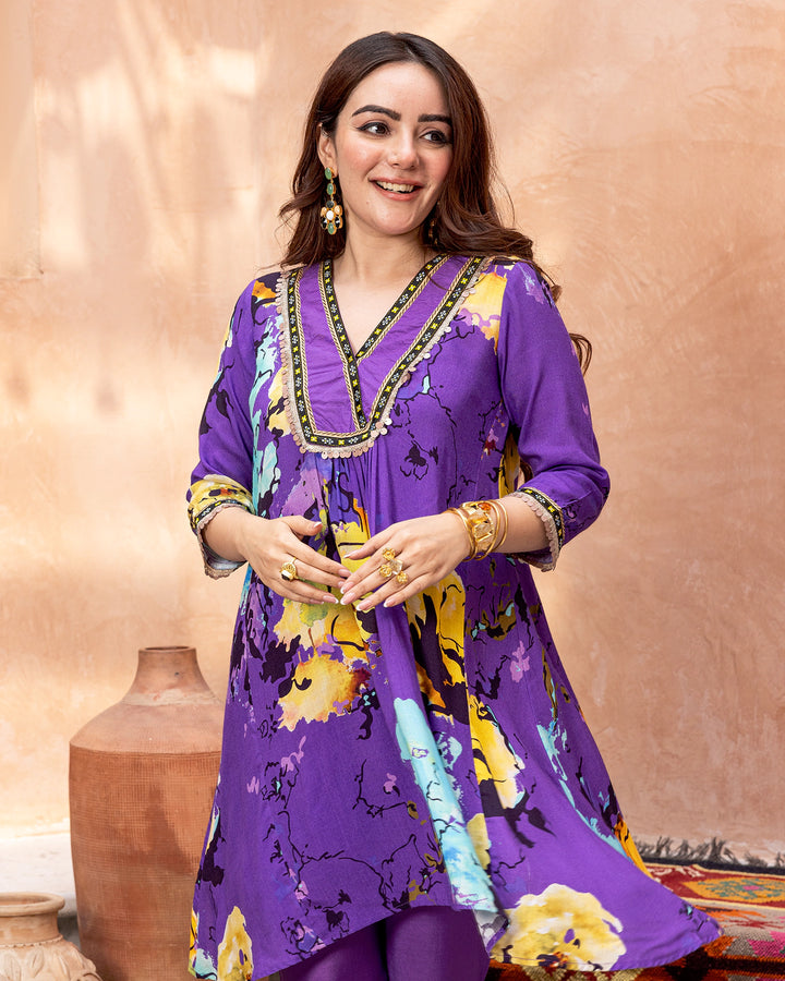 Purple Blossom Kurta Set