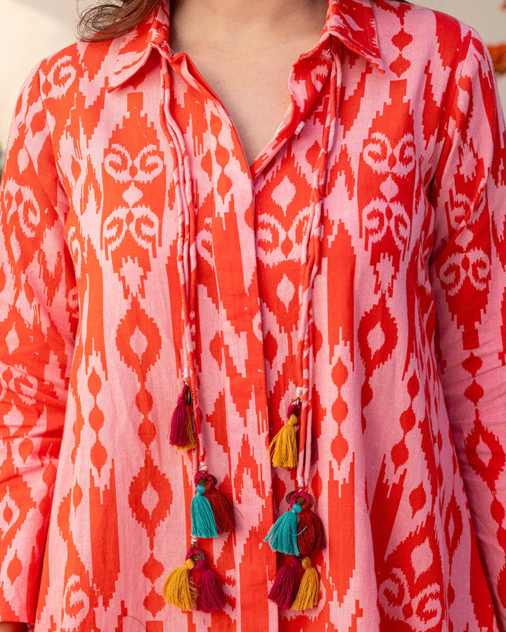 Coral Red Ikat Co-ord Set