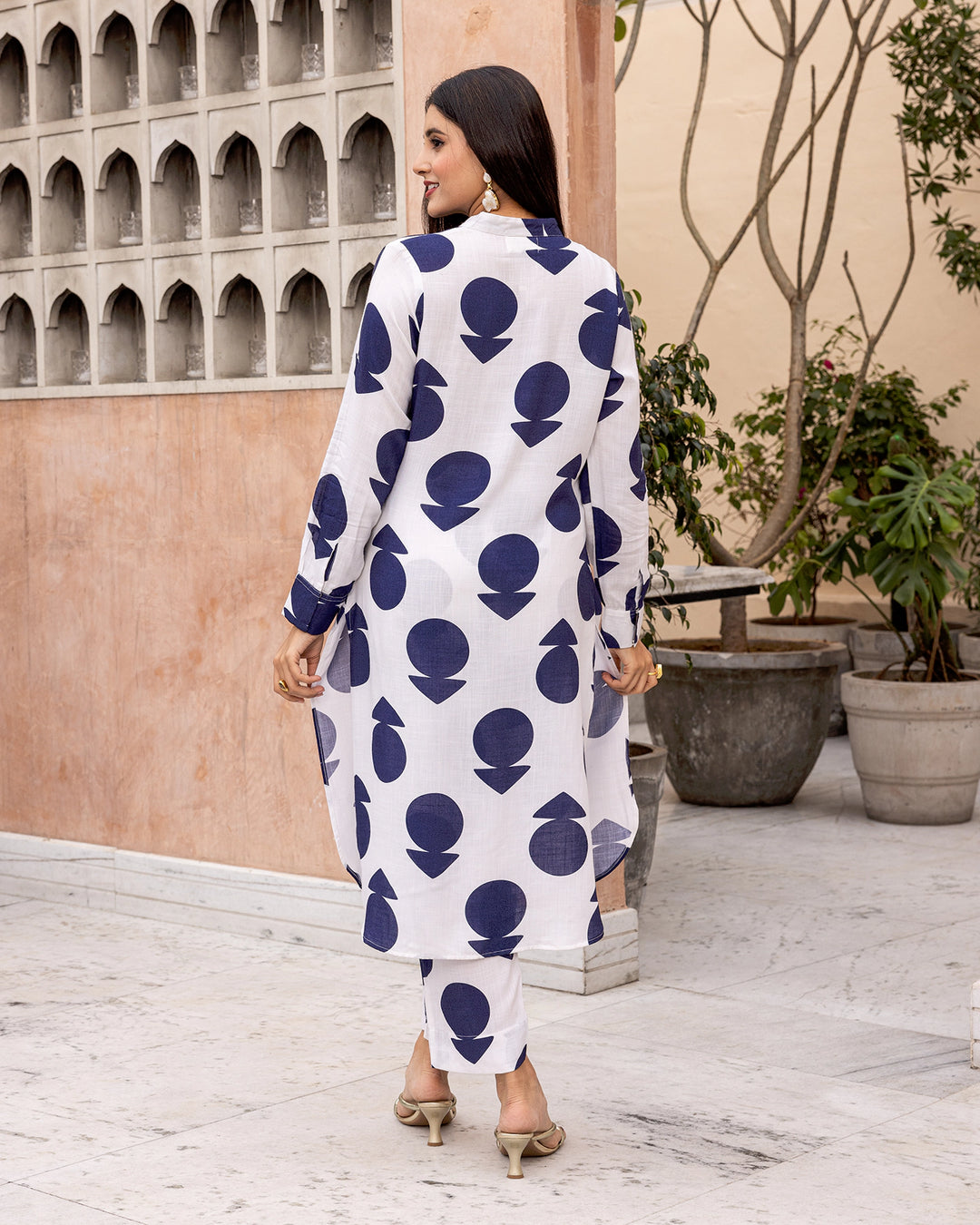 Off White Polka Kurta Set