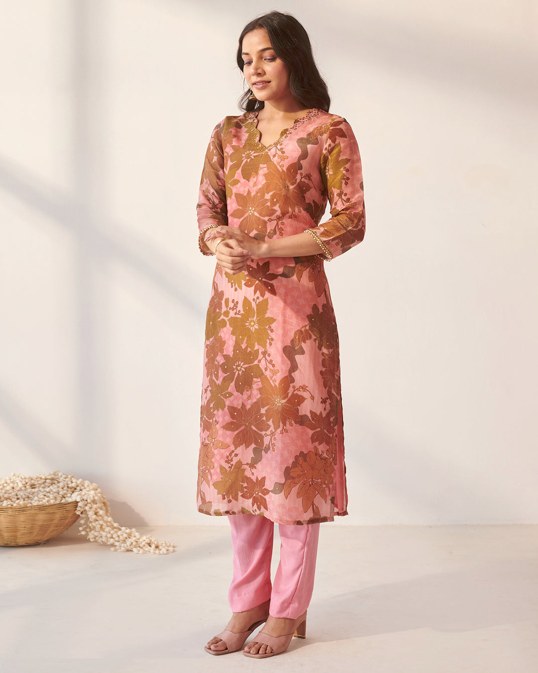 Pink Abstract Floral Kurta Set