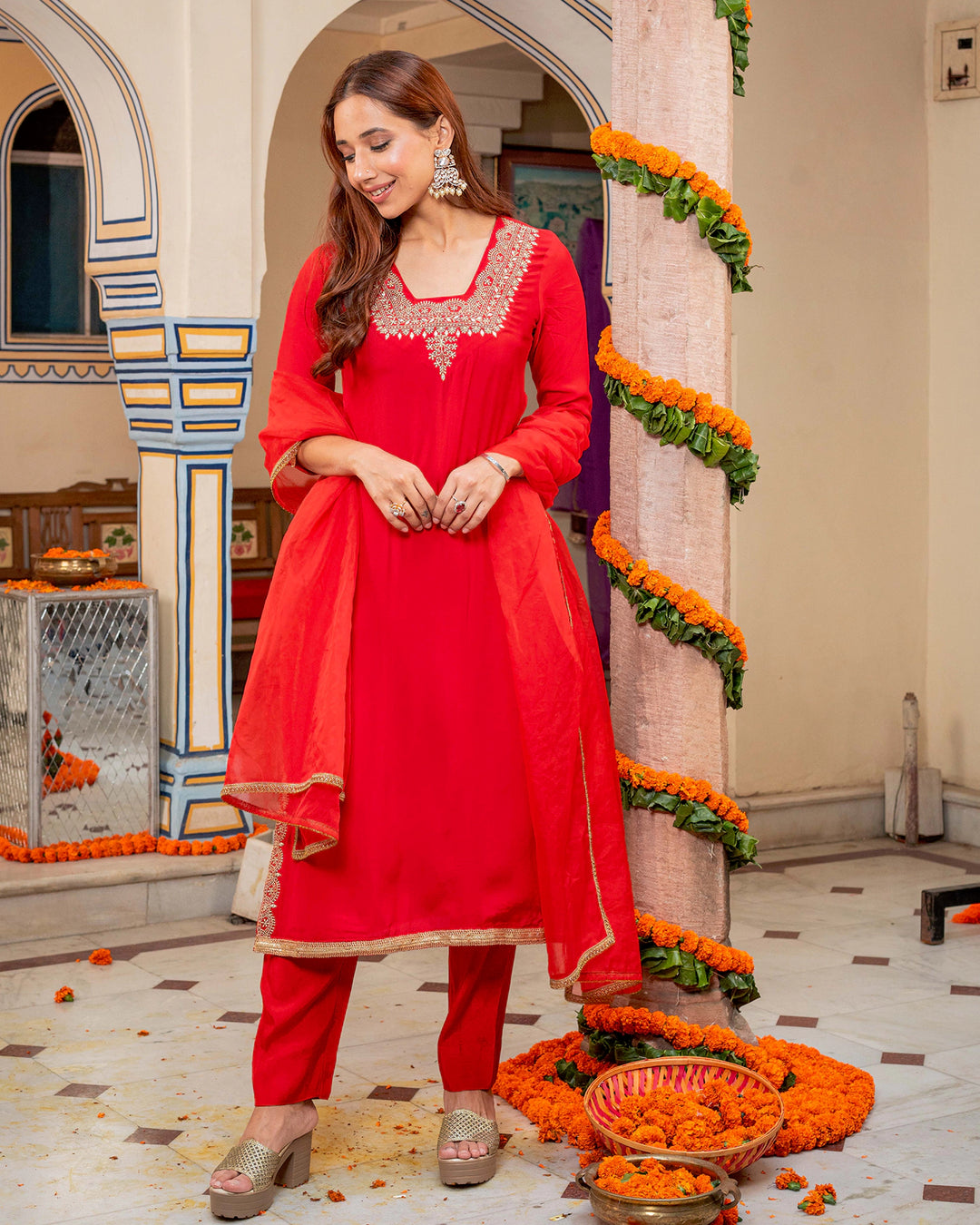 Red Muslin Suit Set