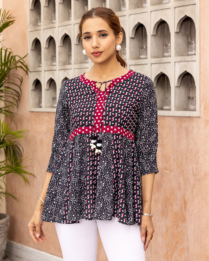 Black Striped Polka Peplum Top
