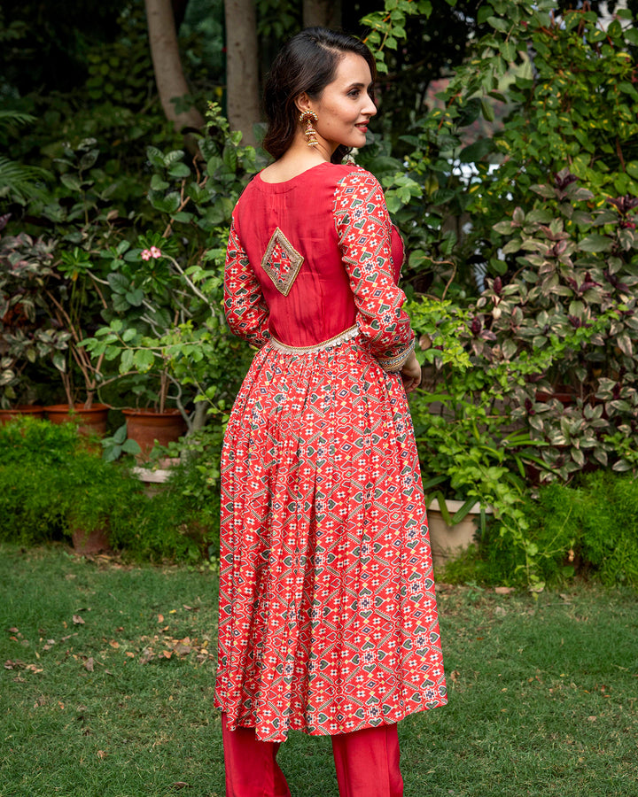 Red Patola Kurta Set