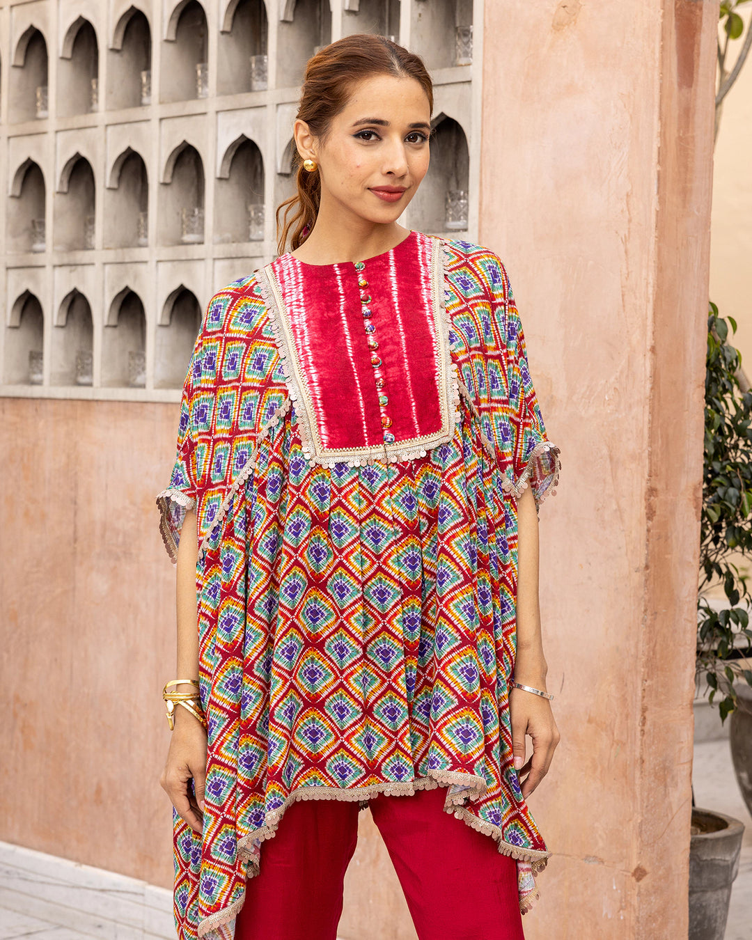 Red Tie Dye Kurta Set