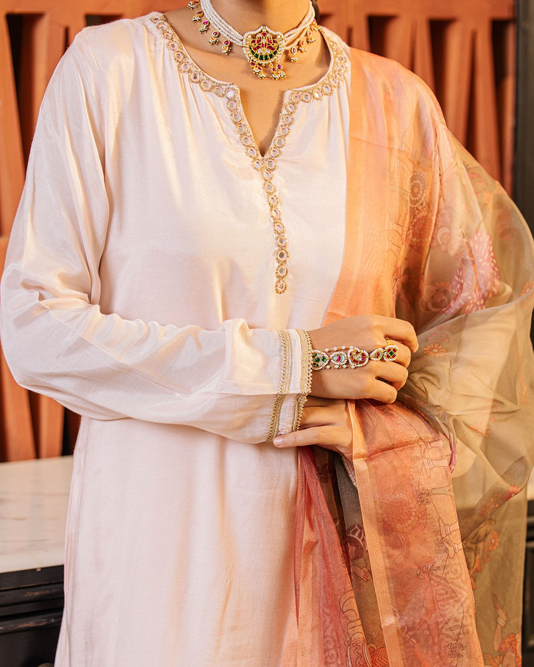 Solid mirror Chanderi Suit Set