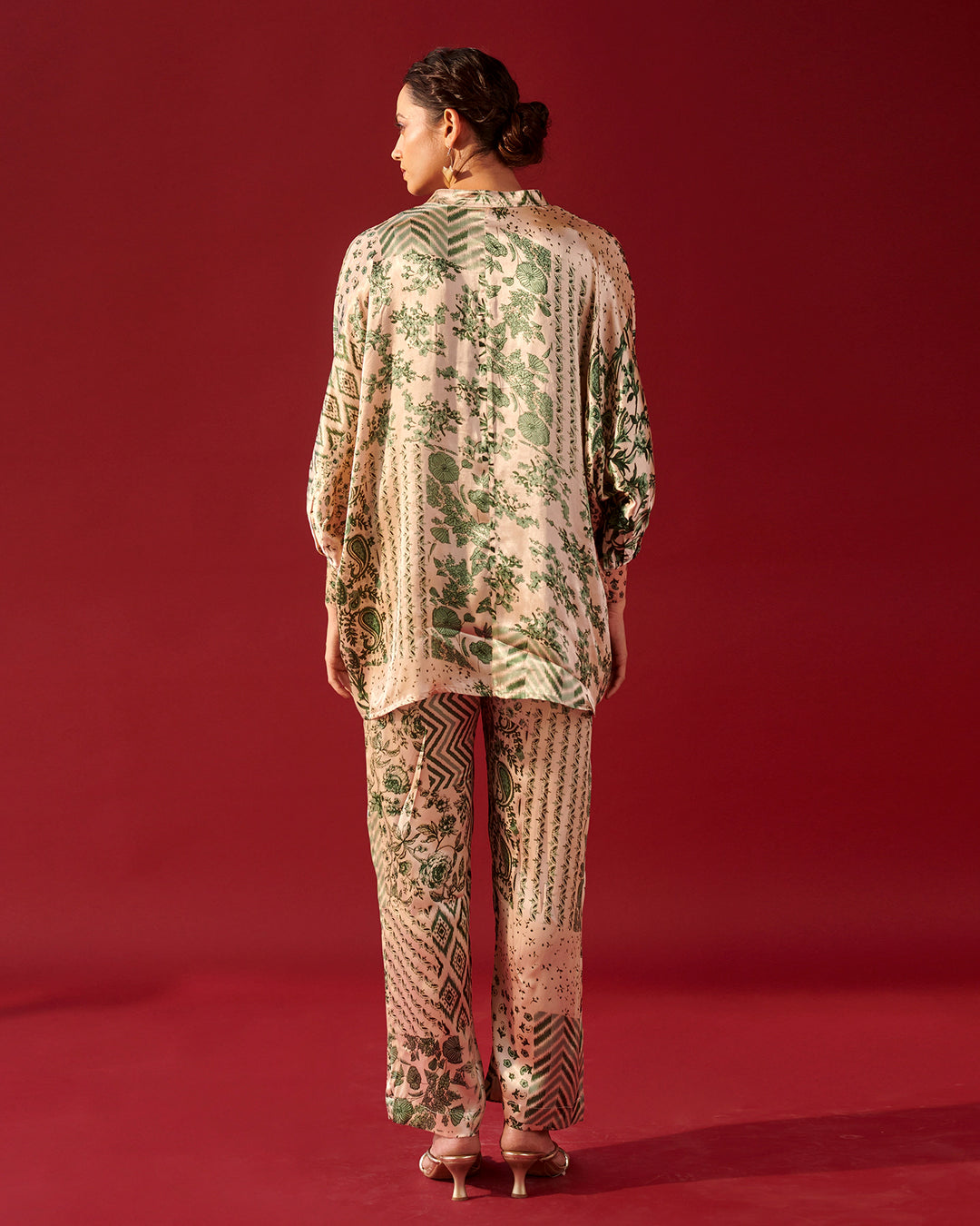 Ivory Green Print Platter Shirt Set