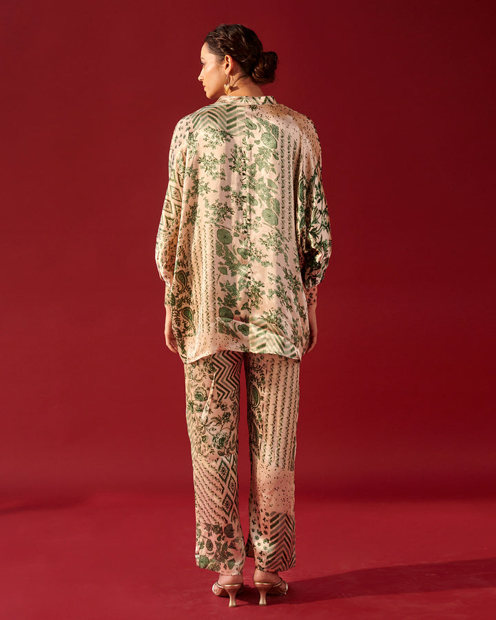 Ivory Green Print Platter Shirt Set