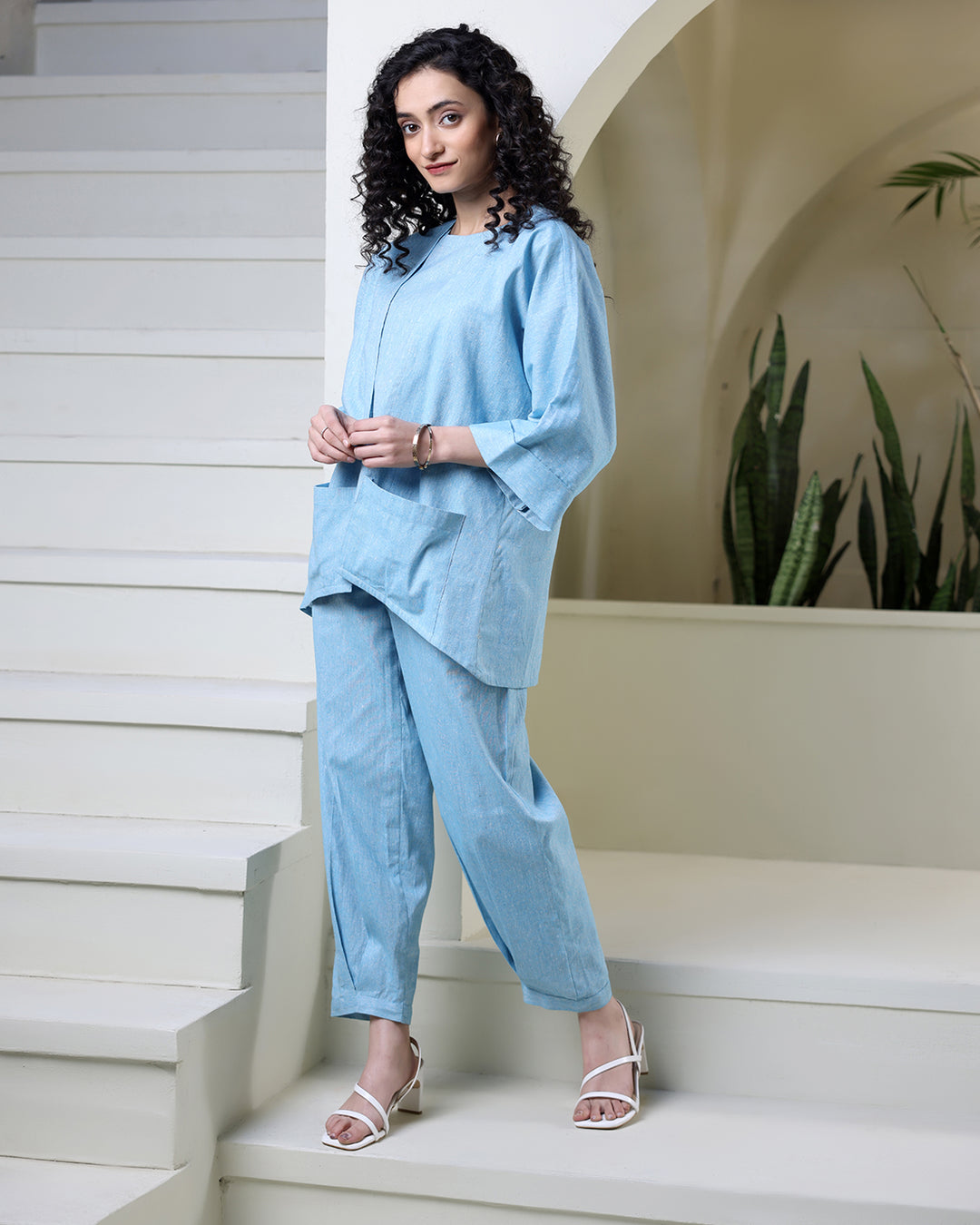 Sky Blue Cotton Jacket Co-ord Set