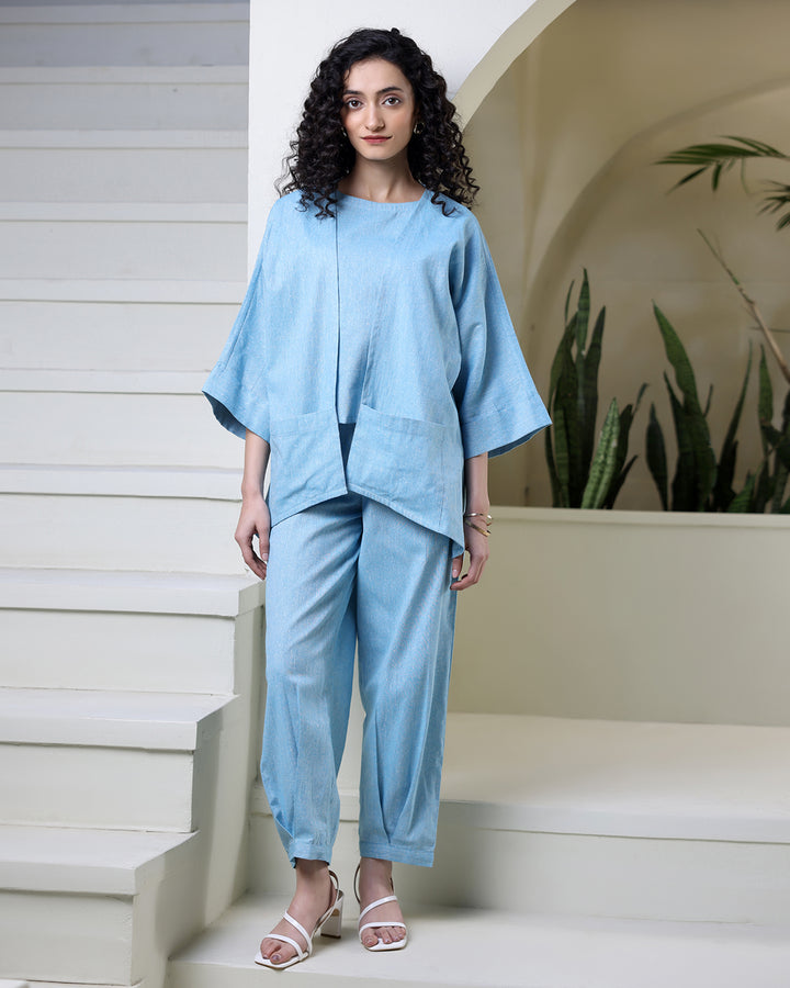 Sky Blue Cotton Jacket Co-ord Set