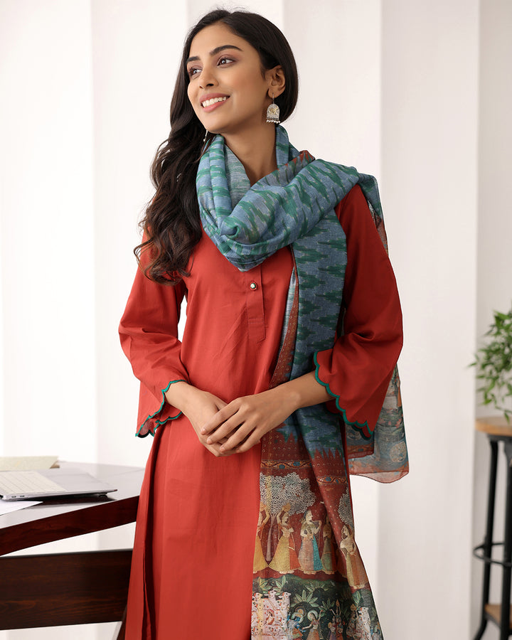 A-LINE BROWN KURTA- DUPATTA SET