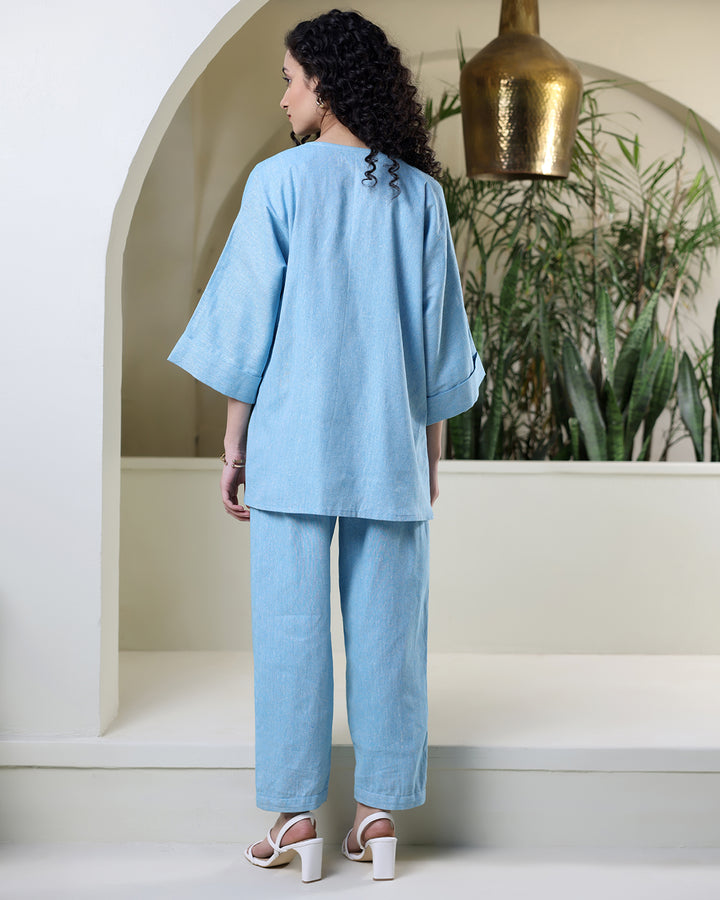 Sky Blue Cotton Jacket Co-ord Set
