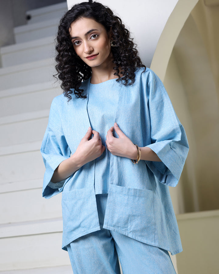 Sky Blue Cotton Jacket Co-ord Set